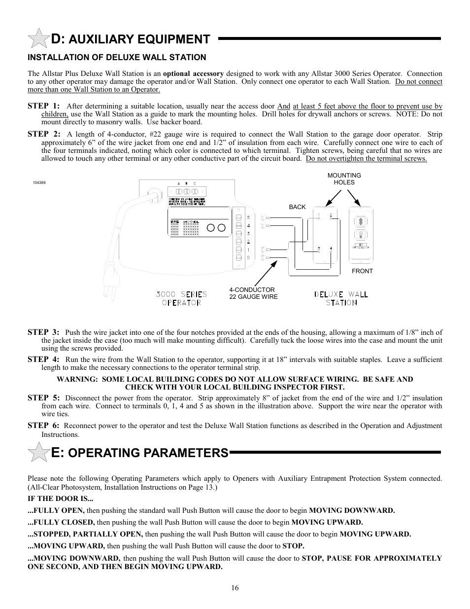 Auxiliary equipment, Operating parameters | Allstar Products Group 3500 User Manual | Page 16 / 24