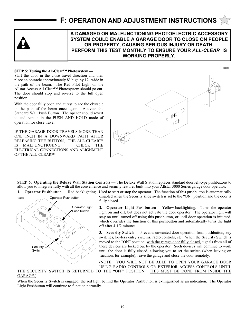 Operation and adjustment instructions | Allstar Products Group 3500 User Manual | Page 19 / 24