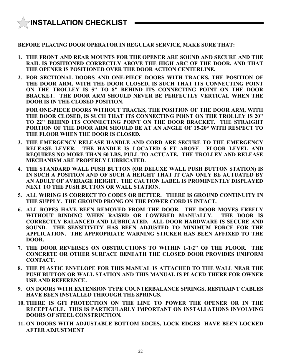 Installation checklist | Allstar Products Group 3500 User Manual | Page 22 / 24