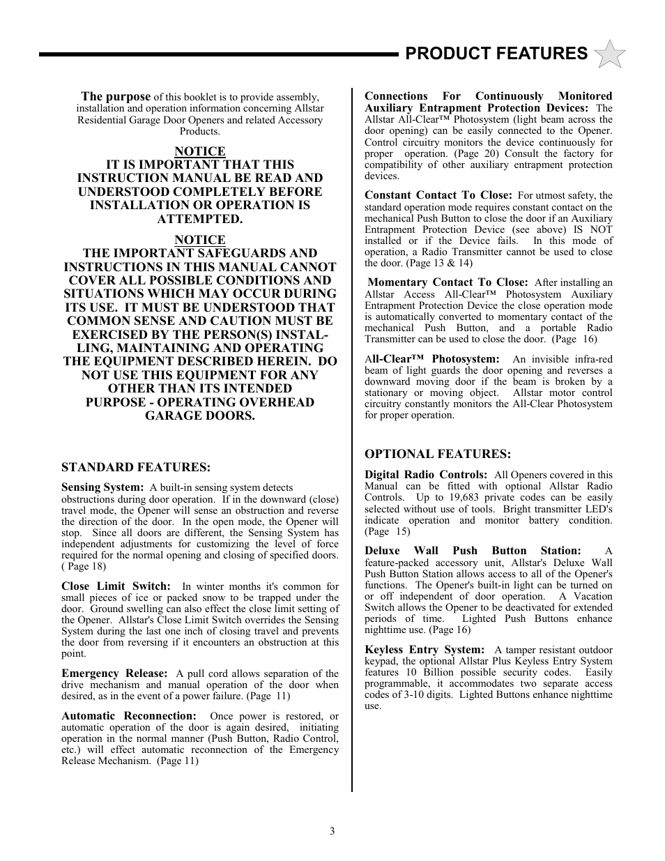 Product features | Allstar Products Group 3500 User Manual | Page 3 / 24