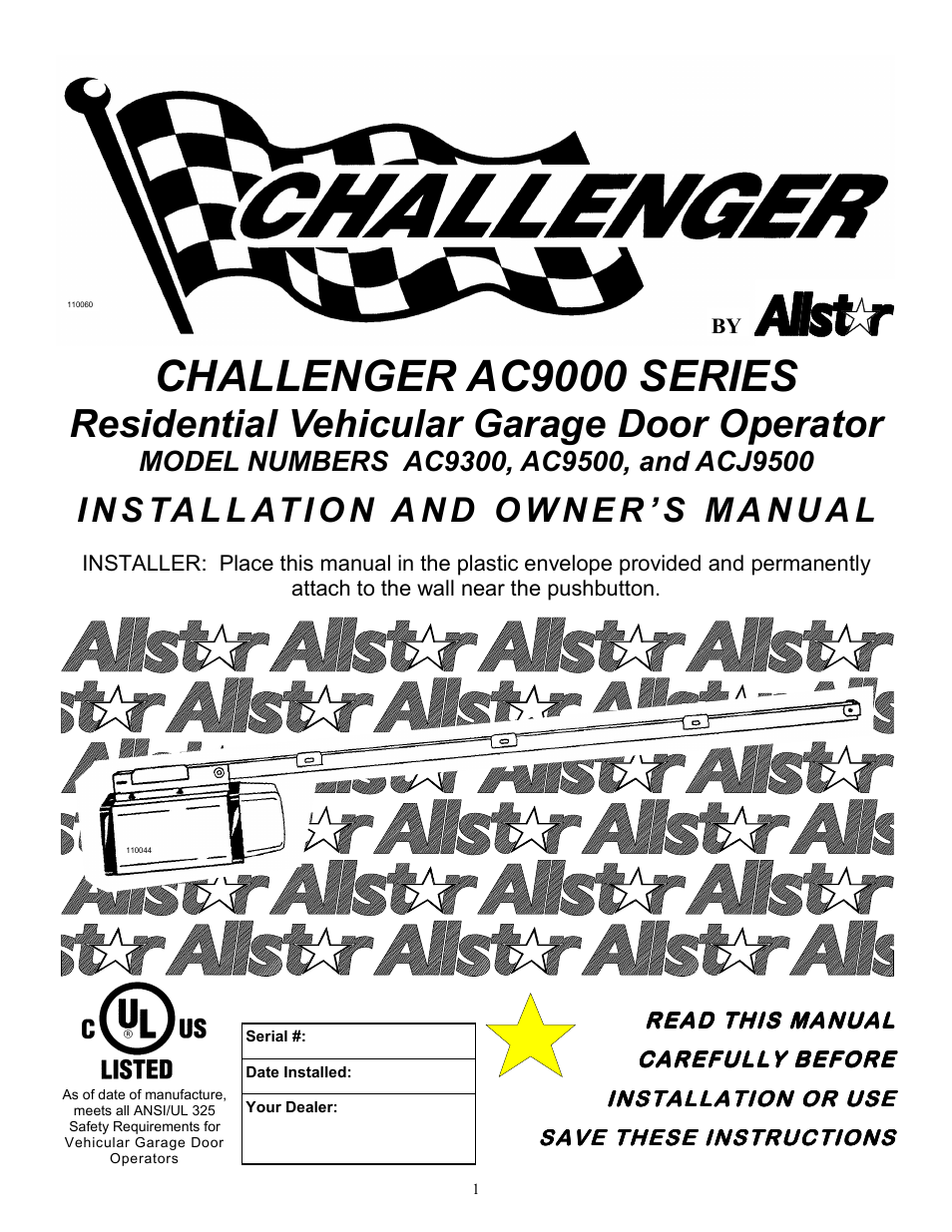 Allstar Products Group CHALLENGER AC9300 User Manual | 24 pages