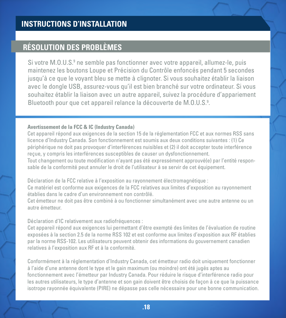 Instructions d’installation, Résolution des problèmes | TRITTON M.O.U.S 9 User Manual | Page 18 / 44