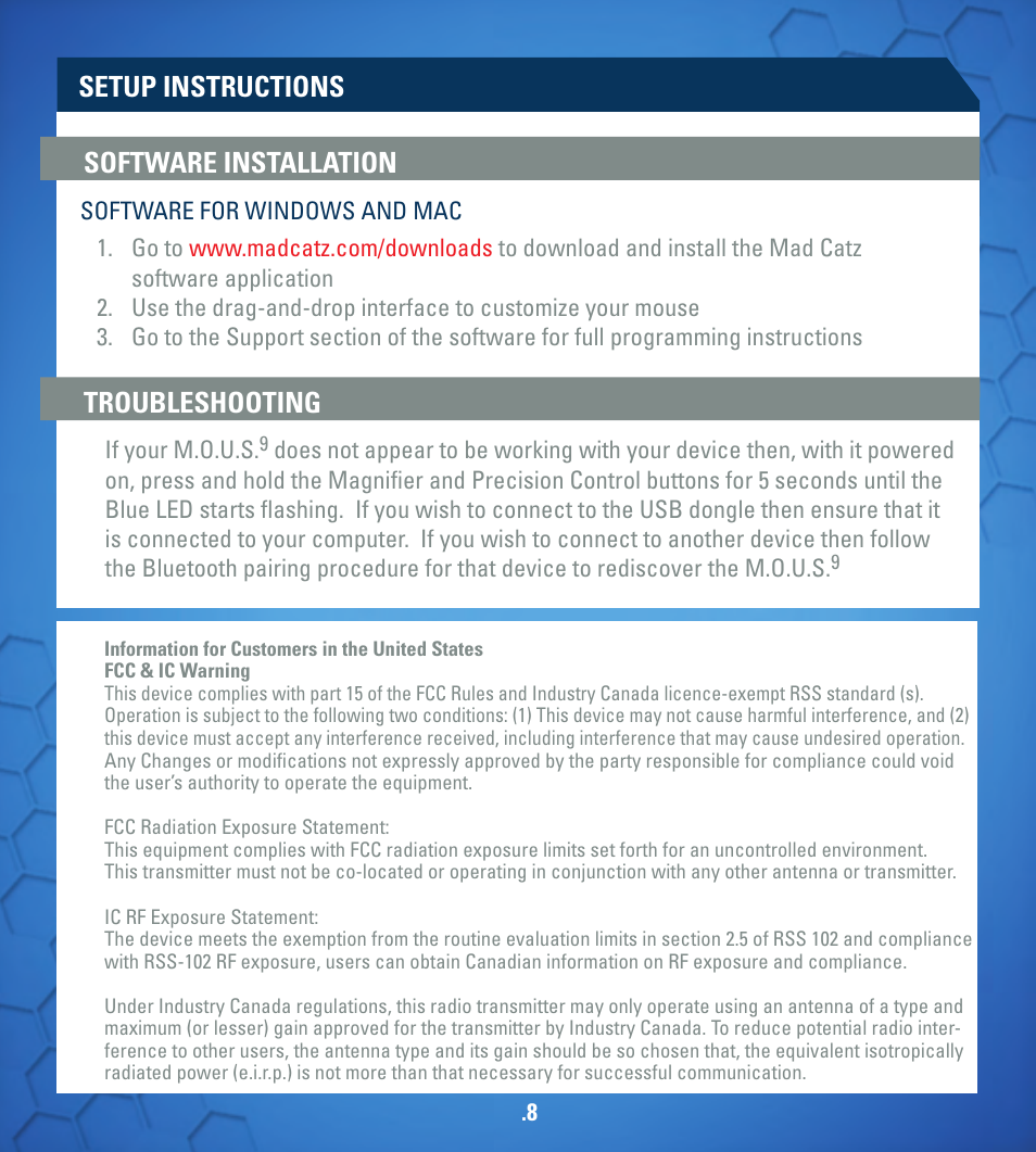 Setup instructions, Software installation troubleshooting | TRITTON M.O.U.S 9 User Manual | Page 8 / 44