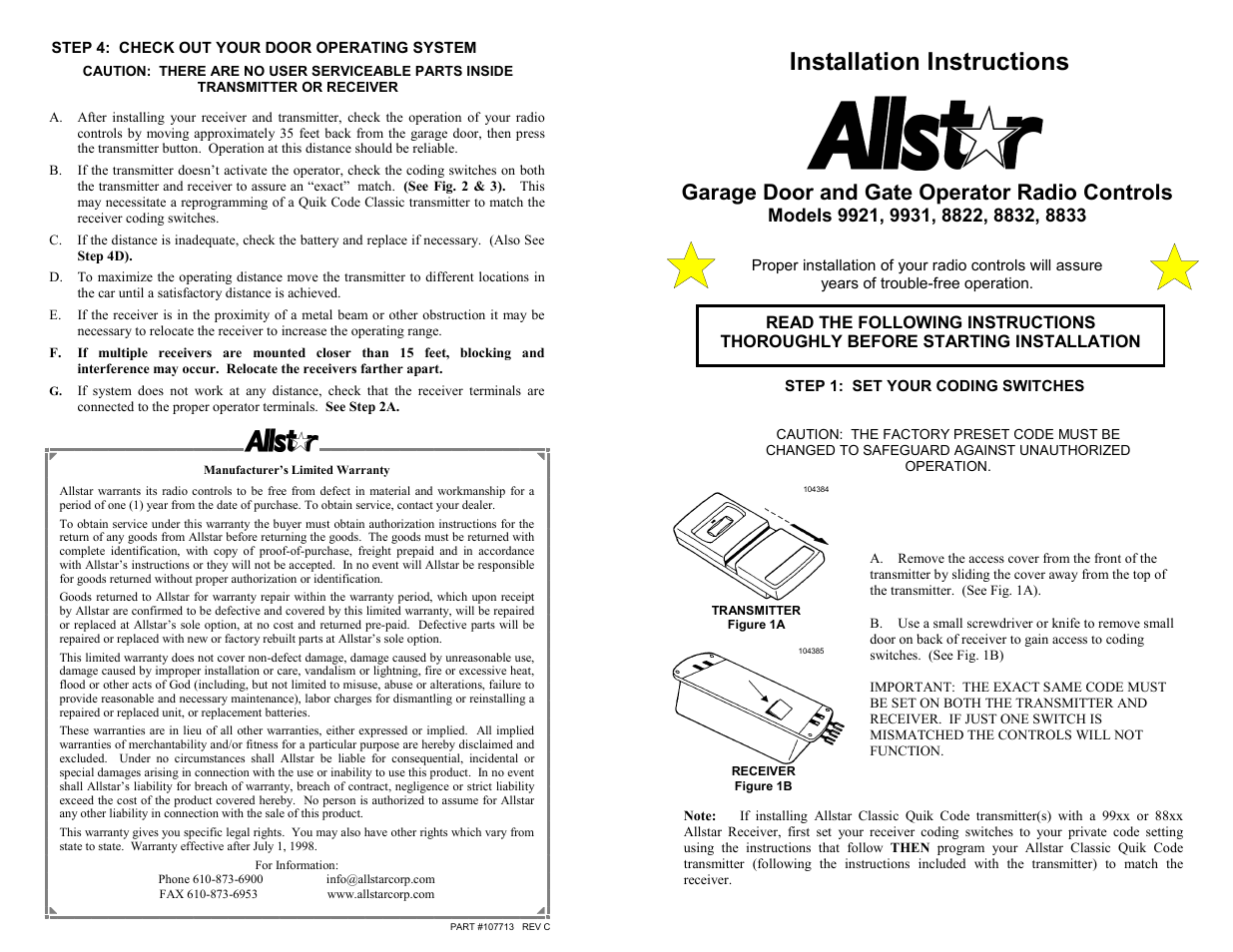 Allstar Products Group 8822 User Manual | 2 pages