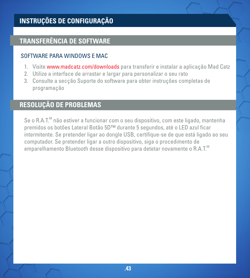 Tecnologia bluetooth smart, Instruções de configuração, Resolução de problemas transferência de software | TRITTON R.A.T. M User Manual | Page 43 / 44