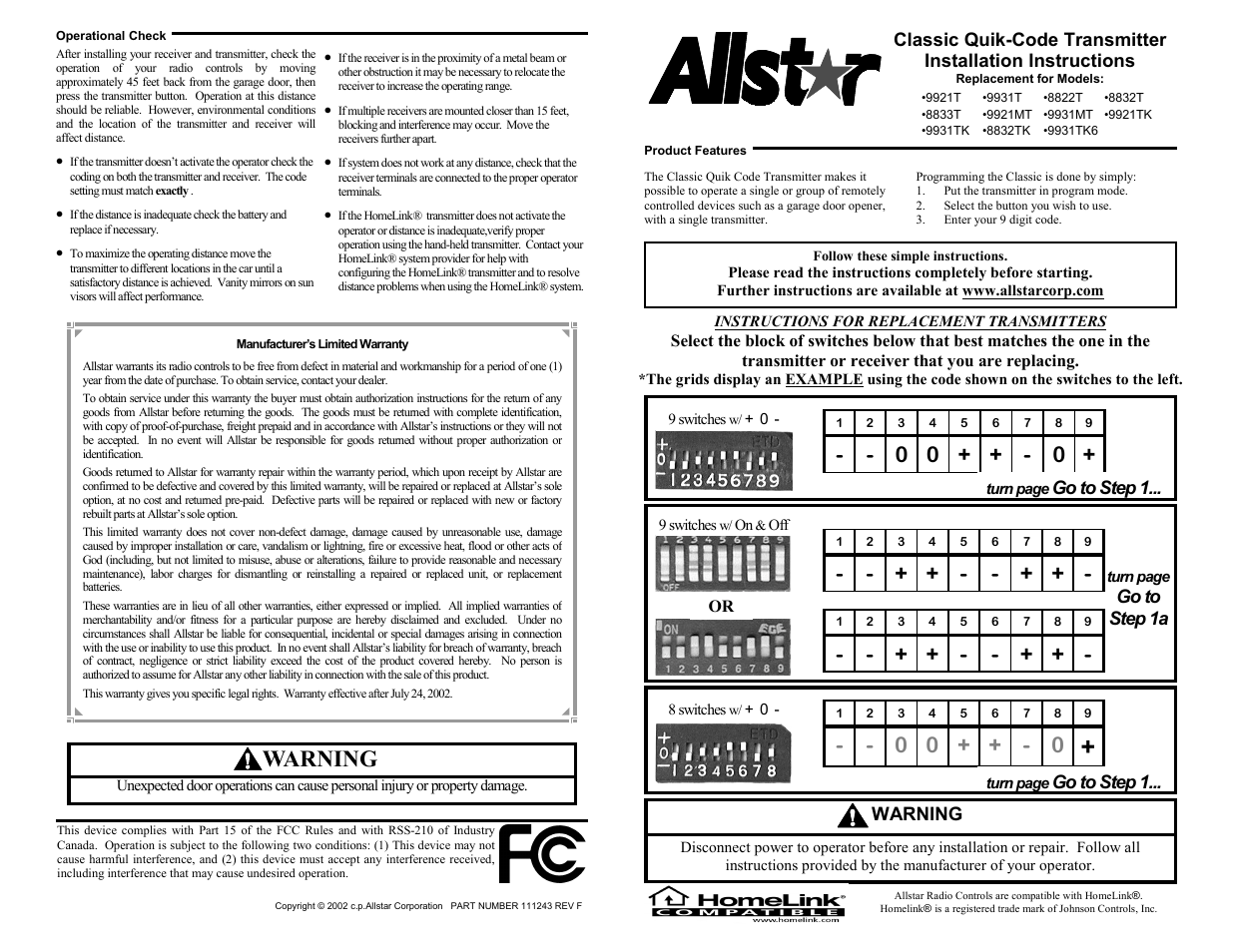 Allstar Products Group 9931TK User Manual | 2 pages