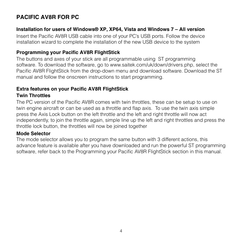 TRITTON AV8R FlightStick for PC User Manual | Page 4 / 28