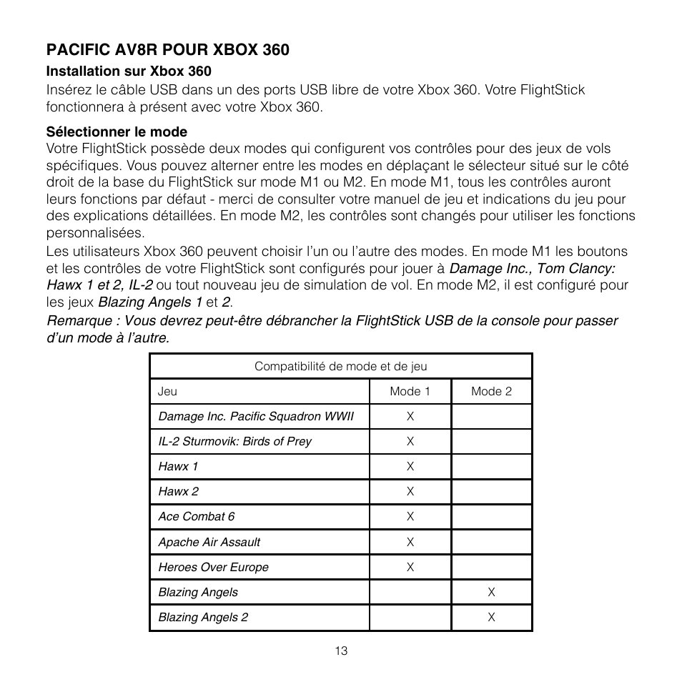 Pacific av8r pour xbox 360 | TRITTON AV8R FlightStick for Xbox 360 User Manual | Page 13 / 28