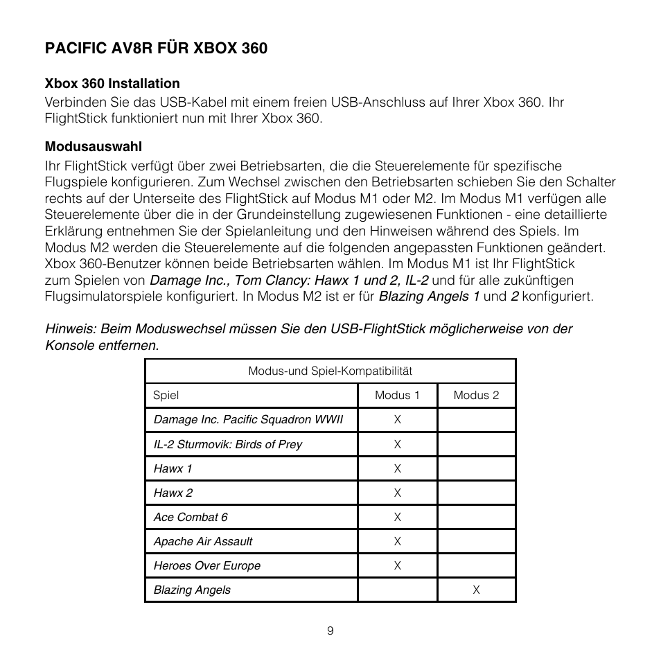 Pacific av8r für xbox 360 | TRITTON AV8R FlightStick for Xbox 360 User Manual | Page 9 / 28