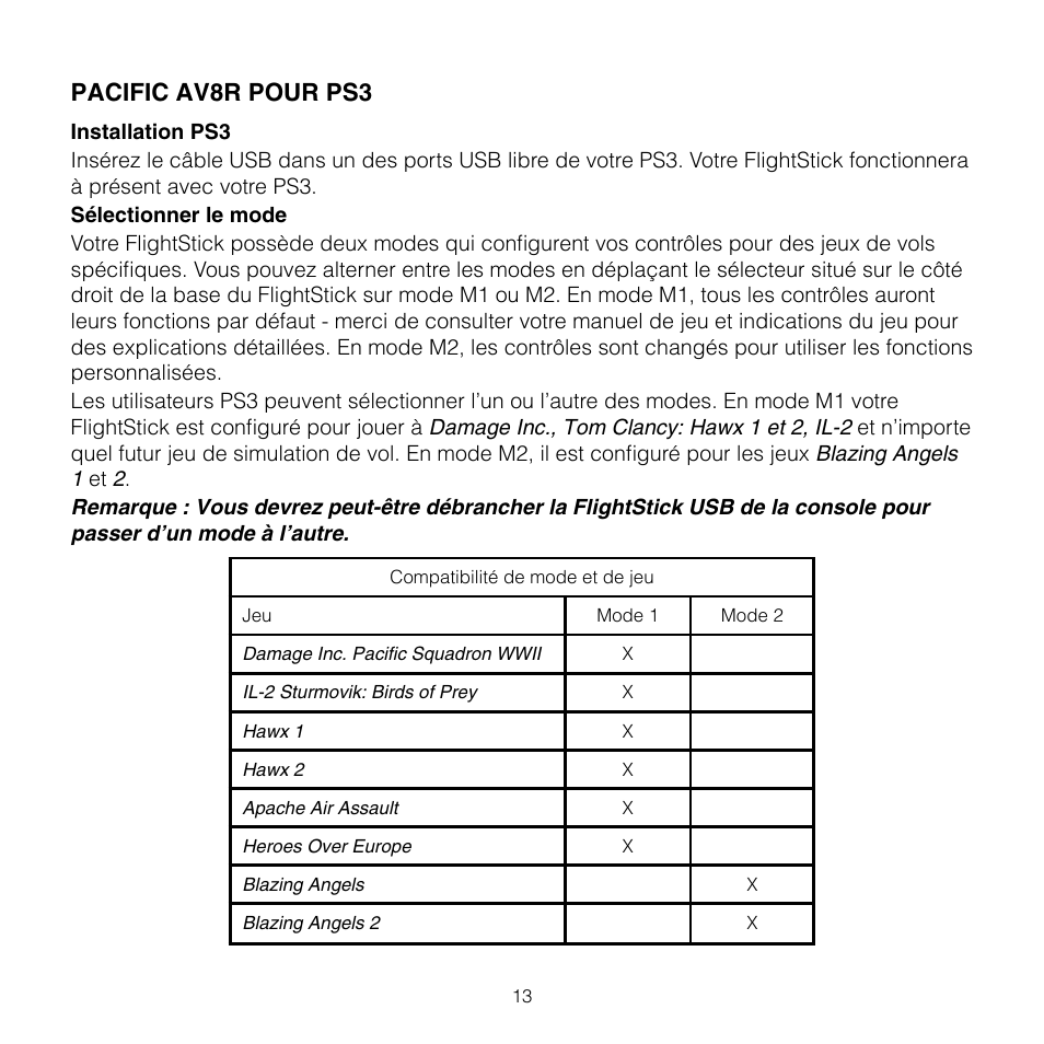 Pacific av8r pour ps3 | TRITTON AV8R FlightStick for PS3 User Manual | Page 13 / 28