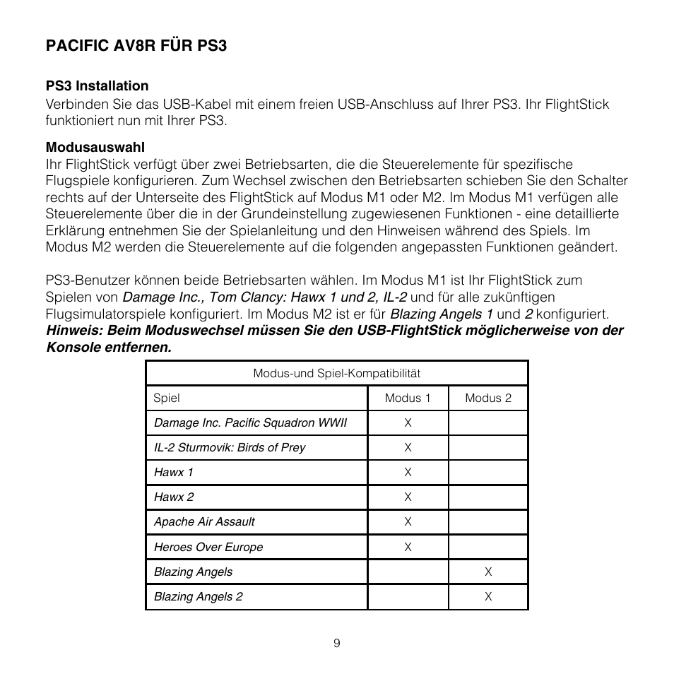 Pacific av8r für ps3 | TRITTON AV8R FlightStick for PS3 User Manual | Page 9 / 28