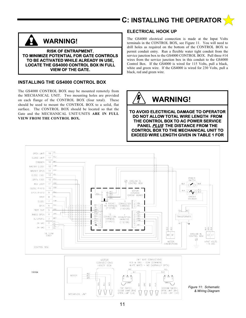 Warning, Installing the operator | Allstar Products Group ANSI/UL 325 User Manual | Page 11 / 28