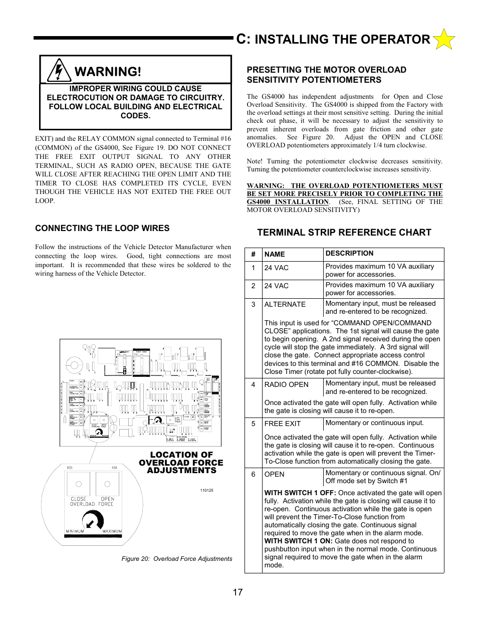 Warning, Installing the operator | Allstar Products Group ANSI/UL 325 User Manual | Page 17 / 28
