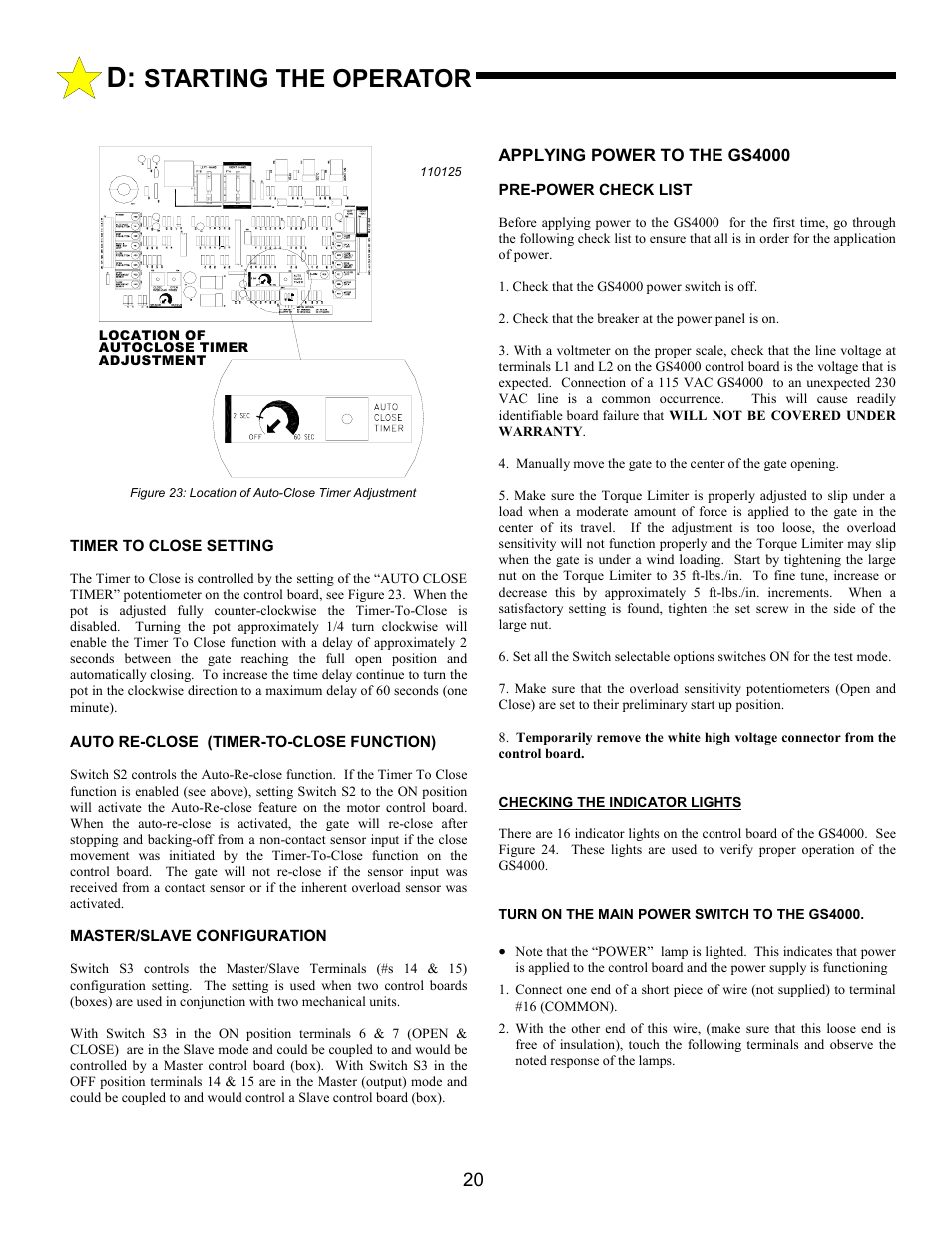 Starting the operator | Allstar Products Group ANSI/UL 325 User Manual | Page 20 / 28