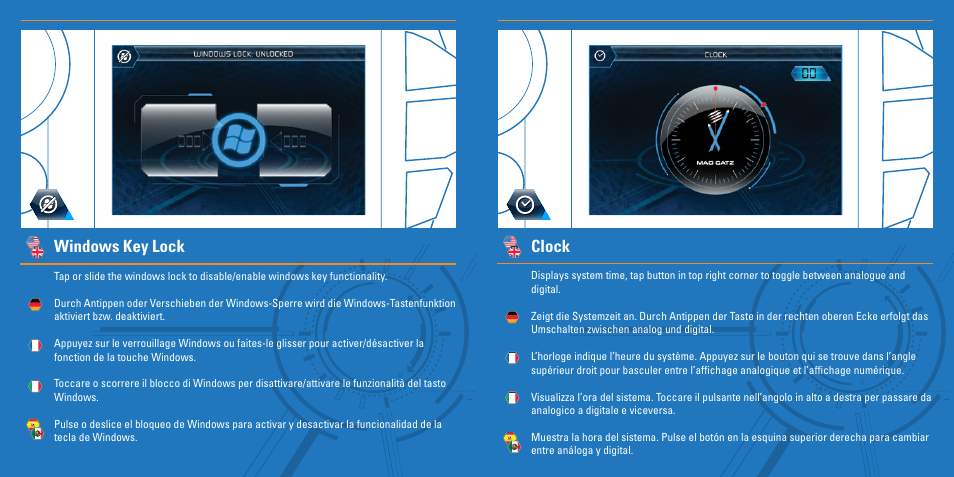 Windows key lock, Clock | Cyborg S.T.R.I.KE.7 Keyboard User Manual | Page 11 / 17