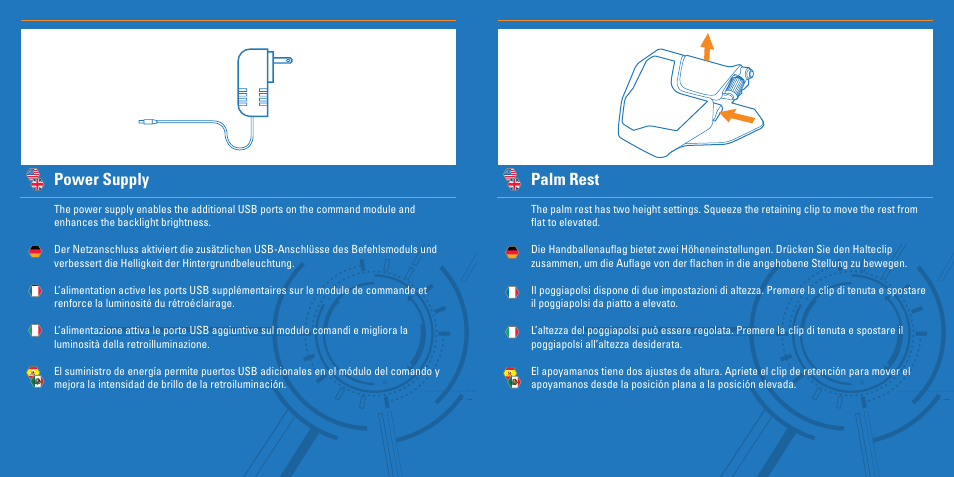 Power supply, Palm rest | Cyborg S.T.R.I.KE.7 Keyboard User Manual | Page 7 / 17