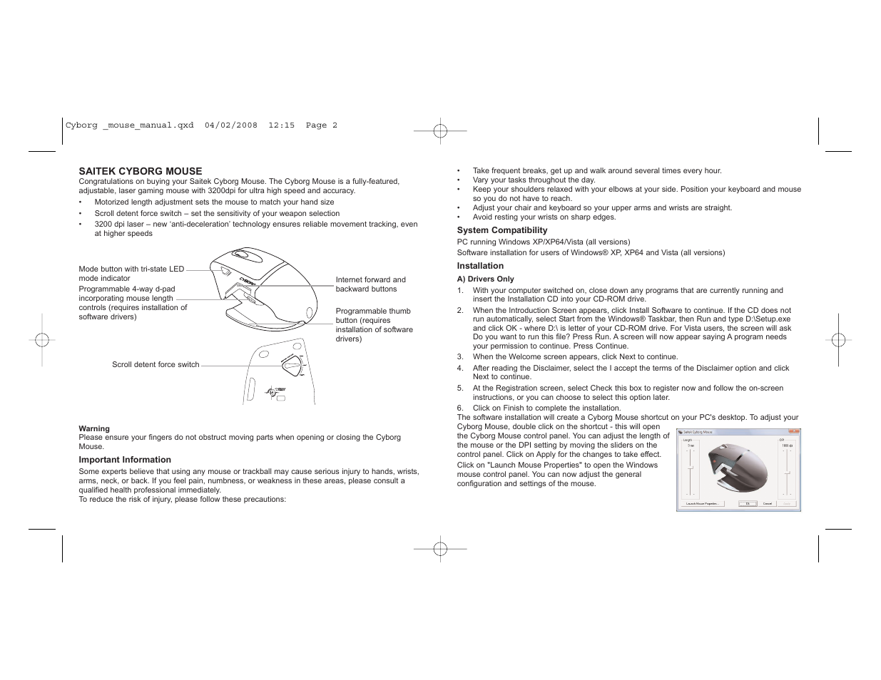 Saitek Cyborg Mouse User Manual | Page 2 / 15