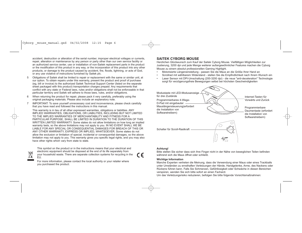 Saitek Cyborg Mouse User Manual | Page 4 / 15