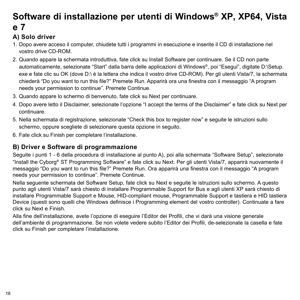 Software di installazione per utenti di windows, Xp, xp64, vista e 7 | Cyborg V.7 Keyboard User Manual | Page 18 / 24