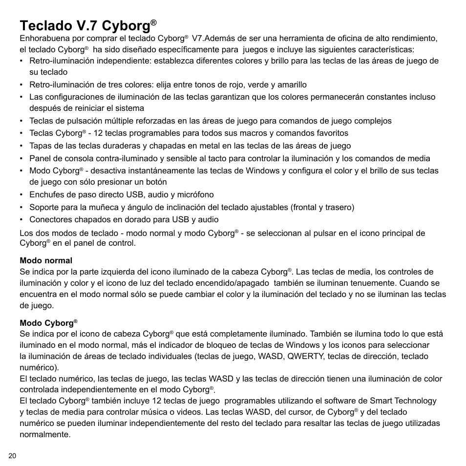 Teclado v.7 cyborg | Cyborg V.7 Keyboard User Manual | Page 20 / 24
