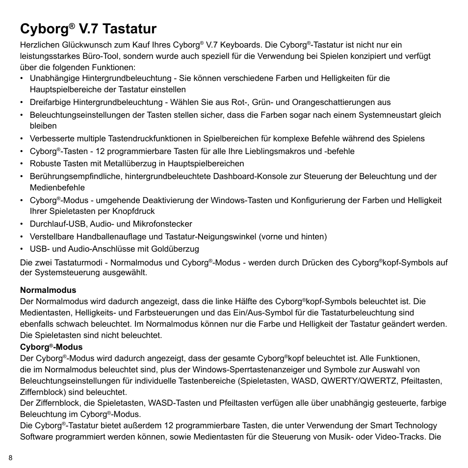 Cyborg, V.7 tastatur | Cyborg V.7 Keyboard User Manual | Page 8 / 24