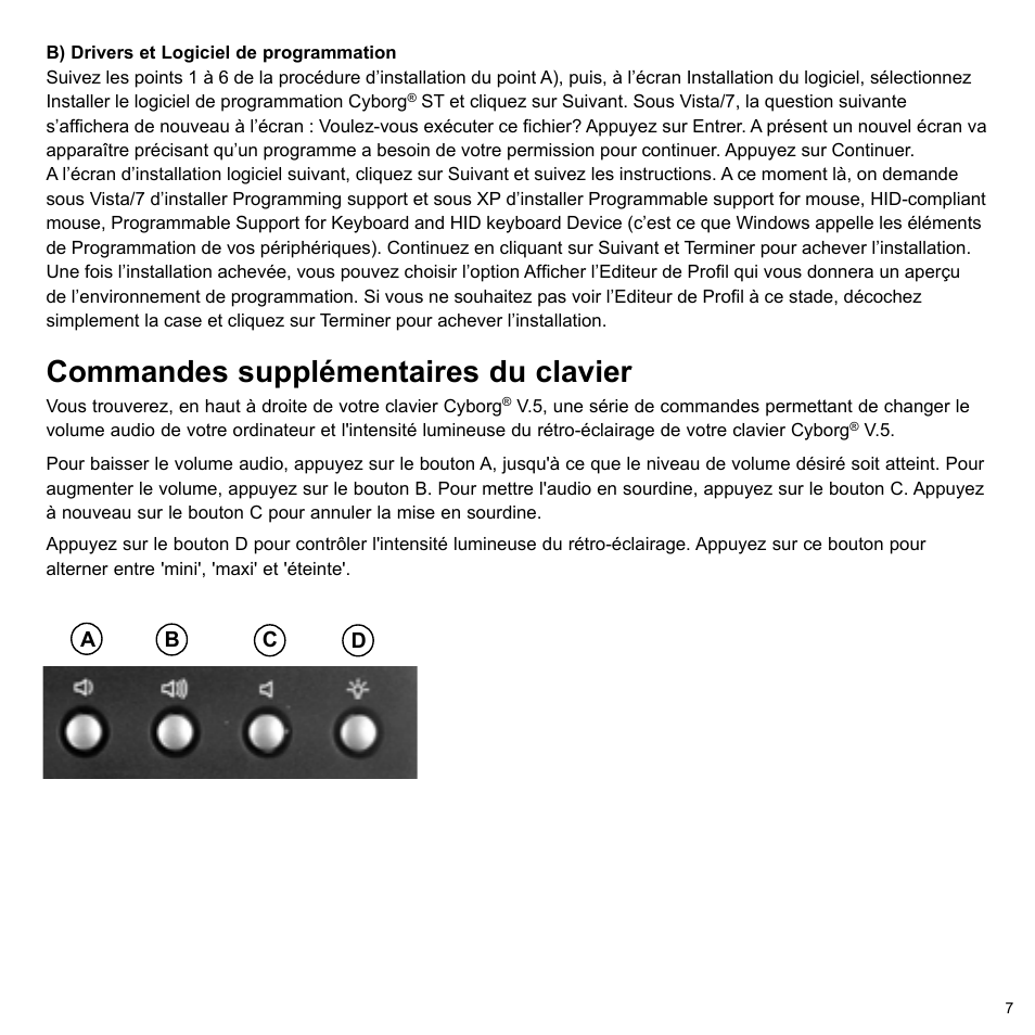 Commandes supplémentaires du clavier | Cyborg V.5 Keyboard User Manual | Page 7 / 12