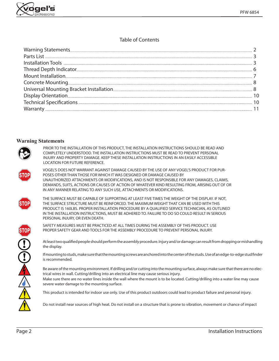 Vogels PFW 6854 User Manual | Page 2 / 10