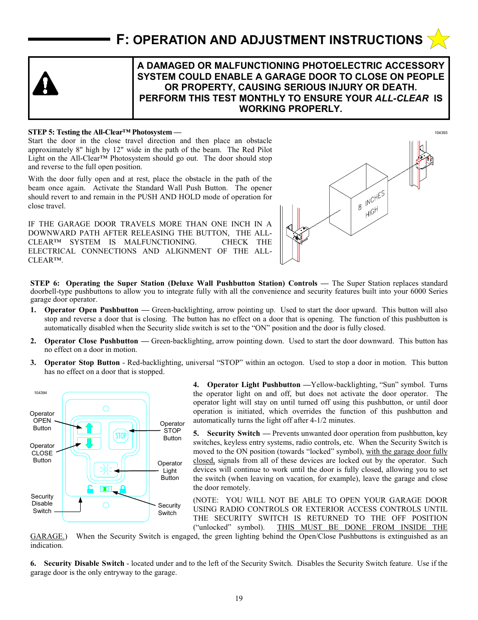 Operation and adjustment instructions | Allstar Products Group J6500 User Manual | Page 19 / 24