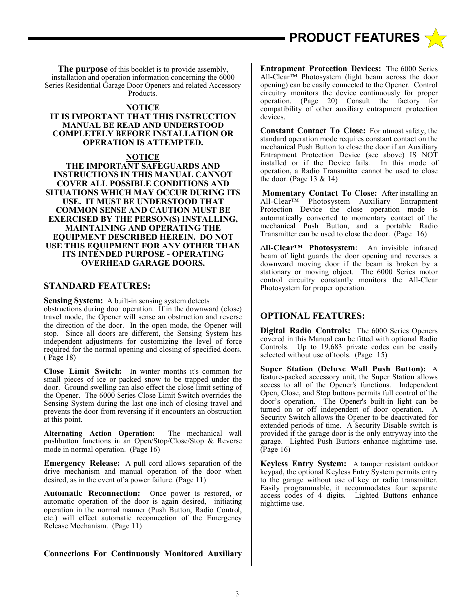 Product features | Allstar Products Group J6500 User Manual | Page 3 / 24
