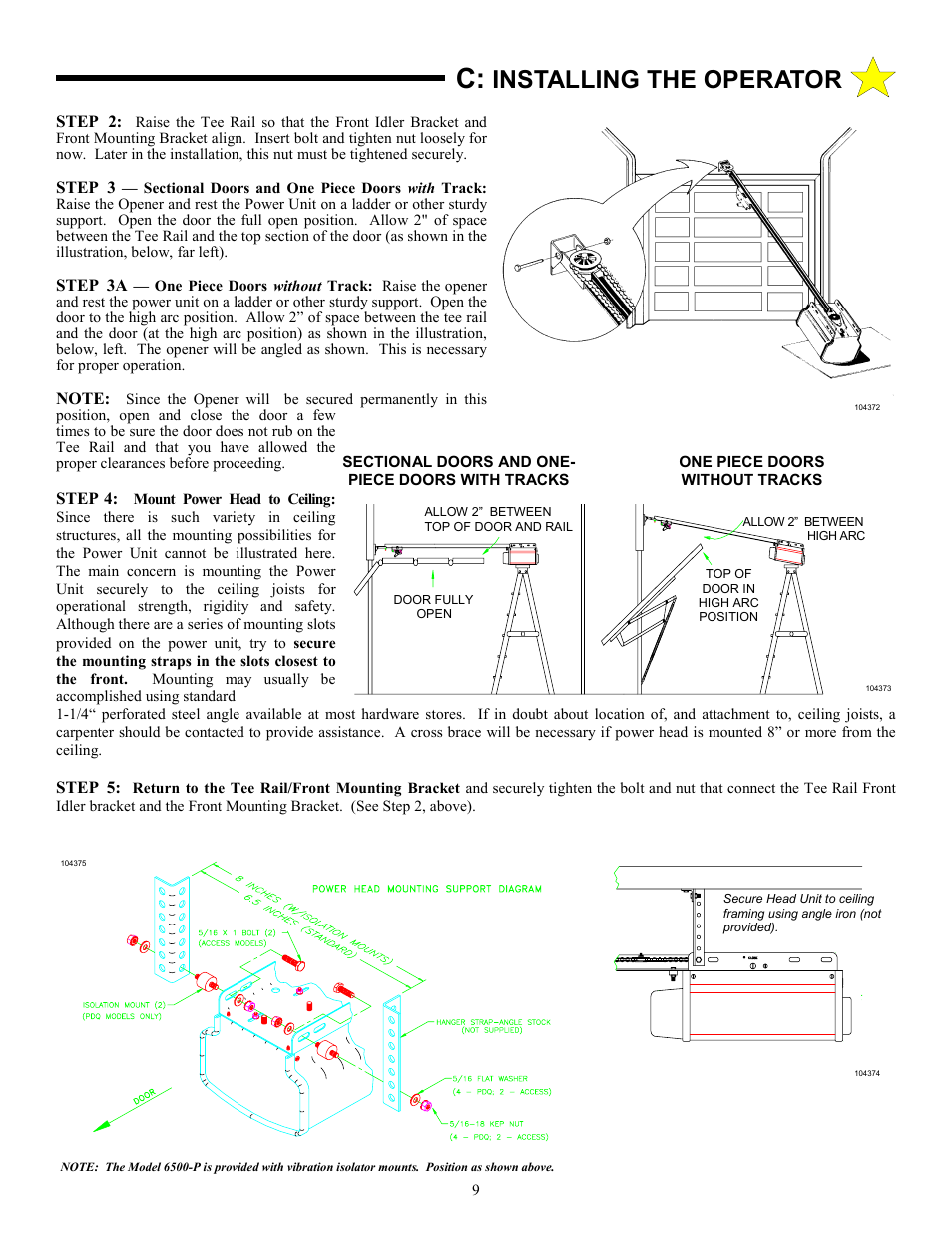 Installing the operator | Allstar Products Group J6500 User Manual | Page 9 / 24