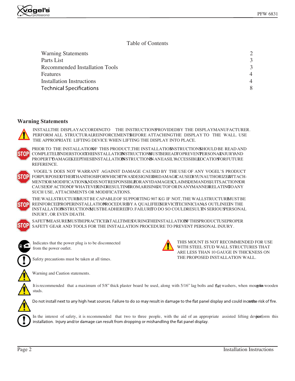 Vogels PFW 6831 User Manual | Page 2 / 8