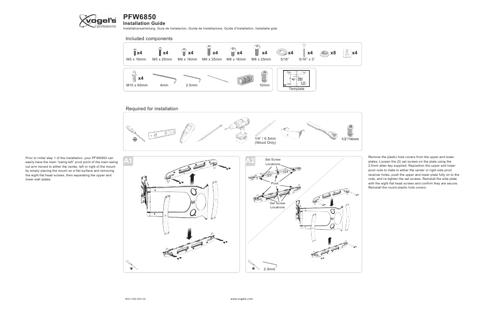 34 a2 a1, Pfw6850 | Vogels PFW6850 User Manual | Page 2 / 7
