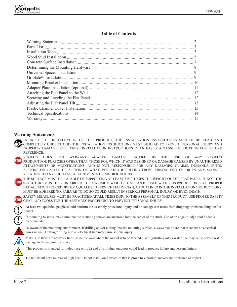 Vogels PFW 6851 User Manual | Page 2 / 14