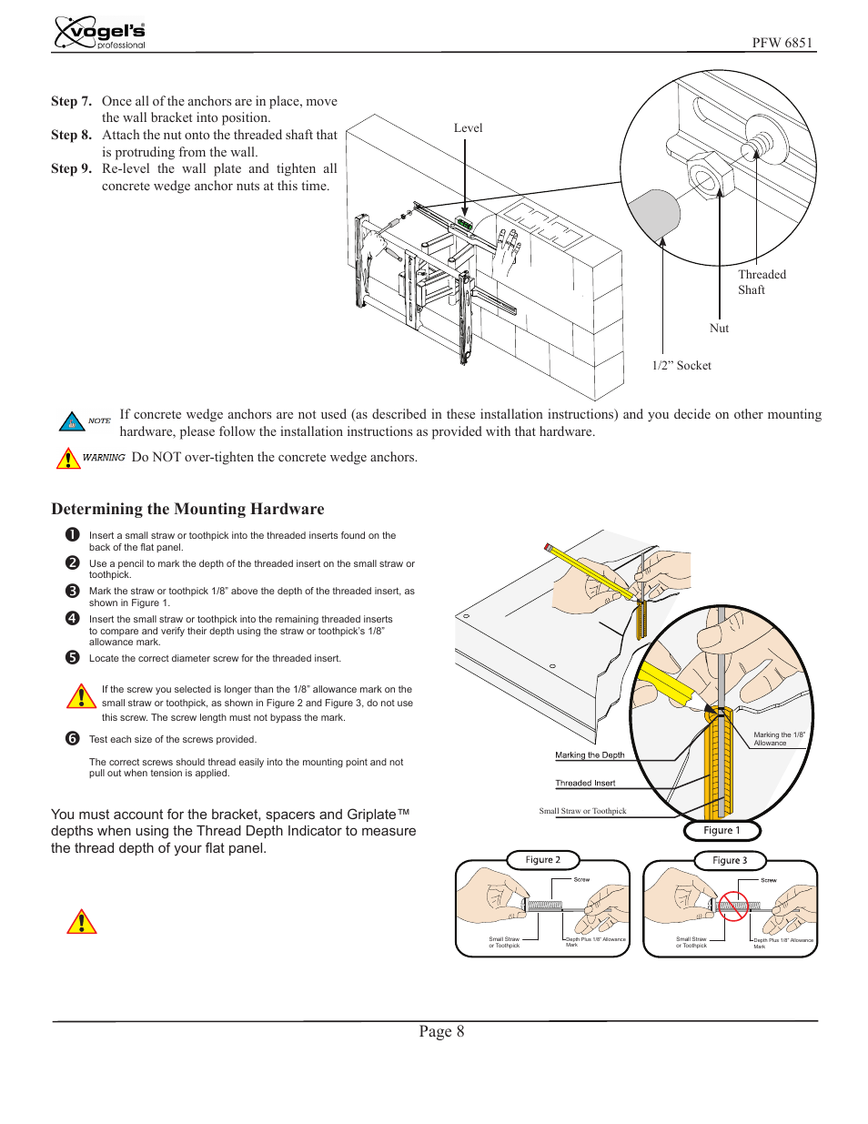 Page 8, Determining the mounting hardware | Vogels PFW 6851 User Manual | Page 8 / 14