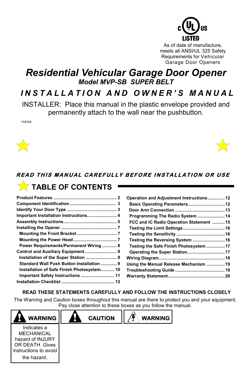 Allstar Products Group MVP-SB User Manual | 20 pages