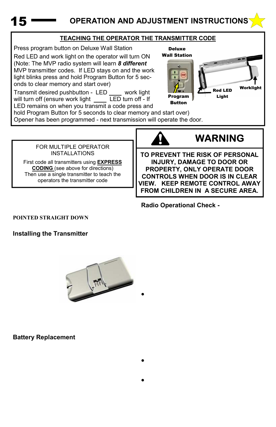 Warning, Operation and adjustment instructions | Allstar Products Group MVP-SB User Manual | Page 15 / 20