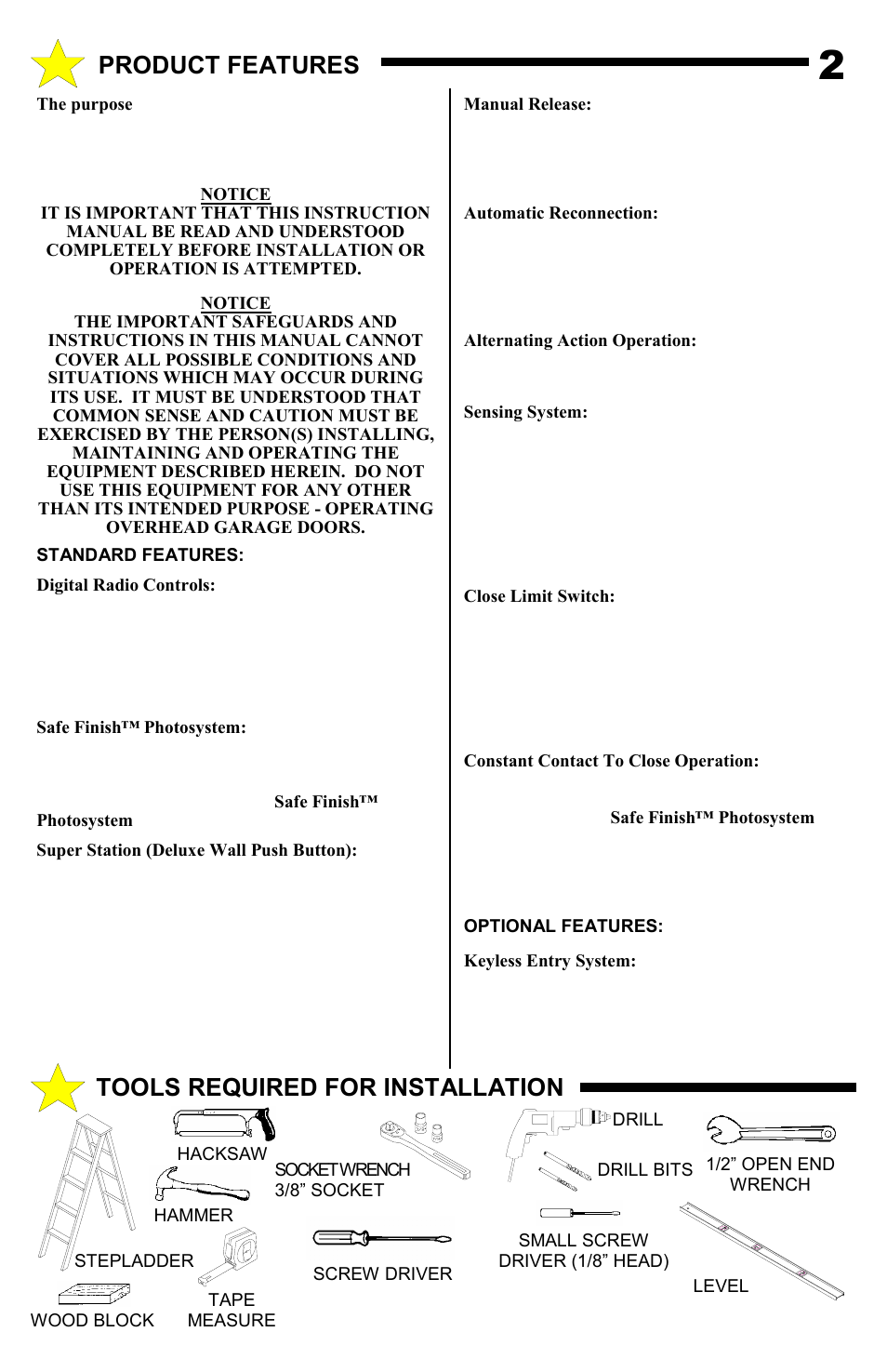 Product features, Tools required for installation | Allstar Products Group MVP-SB User Manual | Page 2 / 20