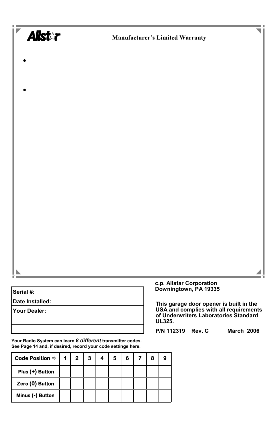 Allstar Products Group MVP-SB User Manual | Page 20 / 20