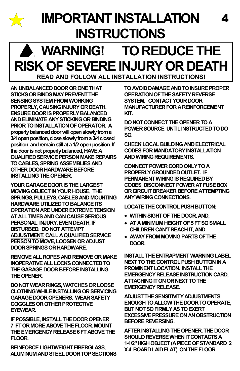 Important installation instructions | Allstar Products Group MVP-SB User Manual | Page 4 / 20