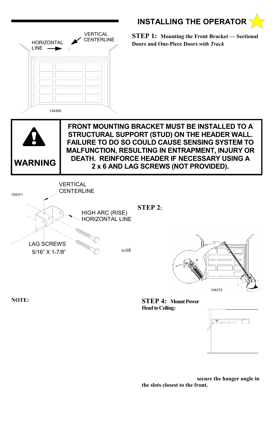 Warning, Installing the operator | Allstar Products Group MVP-SB User Manual | Page 7 / 20