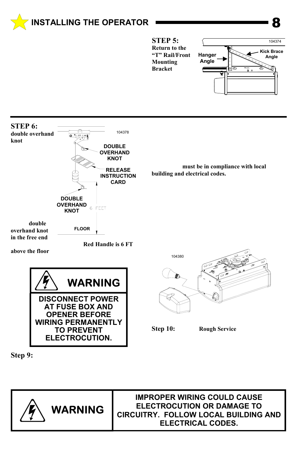 Warning, Installing the operator | Allstar Products Group MVP-SB User Manual | Page 8 / 20