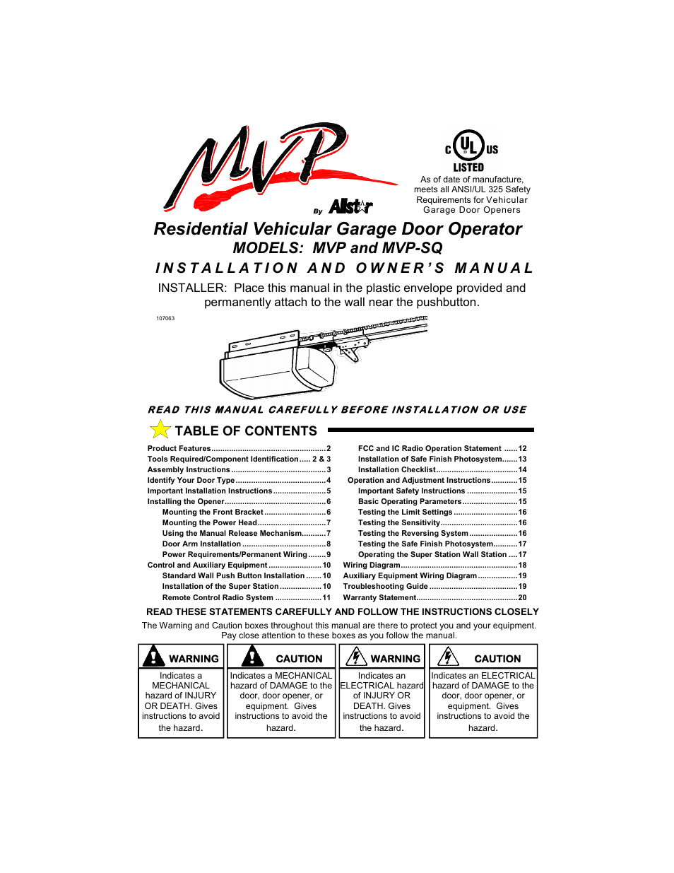 Allstar Products Group MVP-SQ User Manual | 20 pages