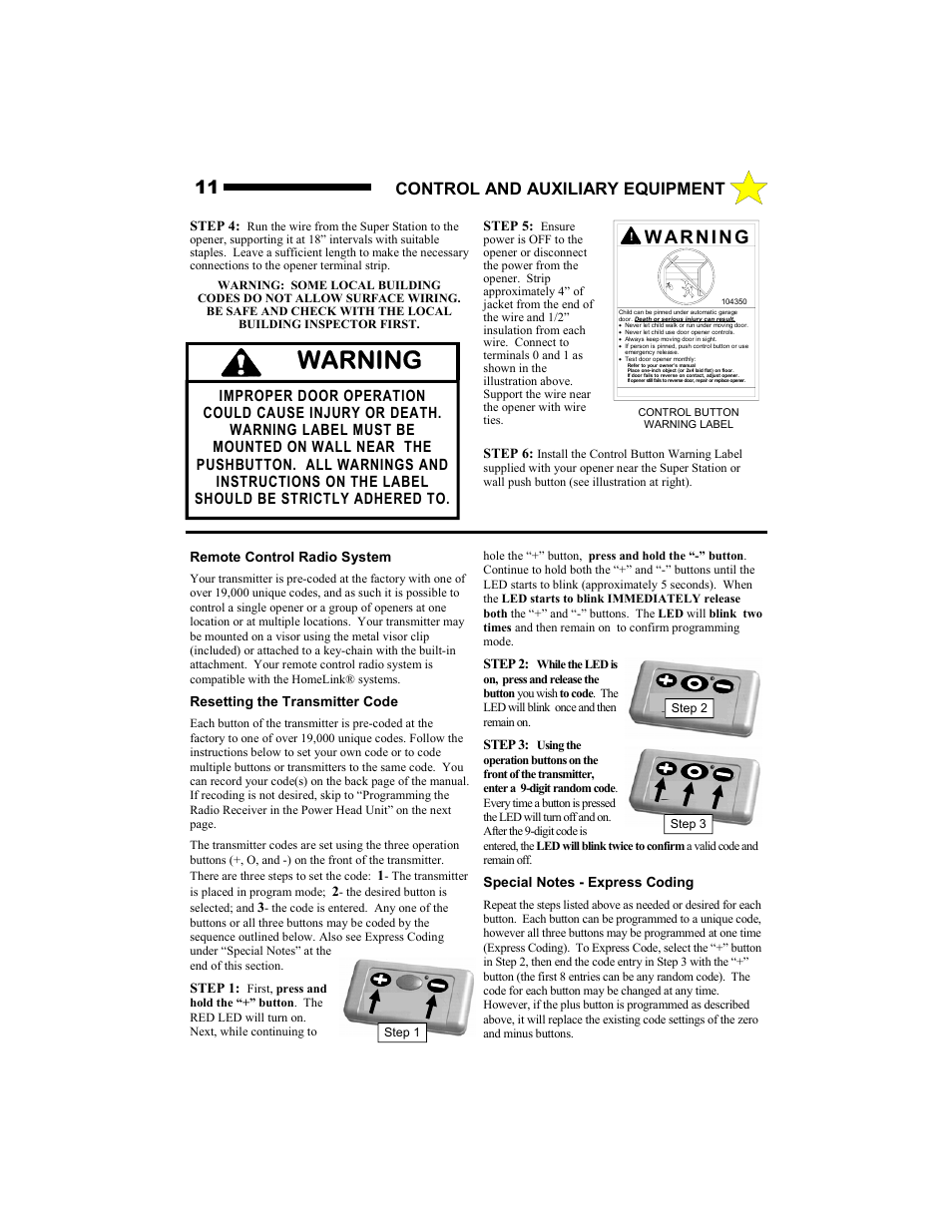 Warning, Control and auxiliary equipment | Allstar Products Group MVP-SQ User Manual | Page 11 / 20