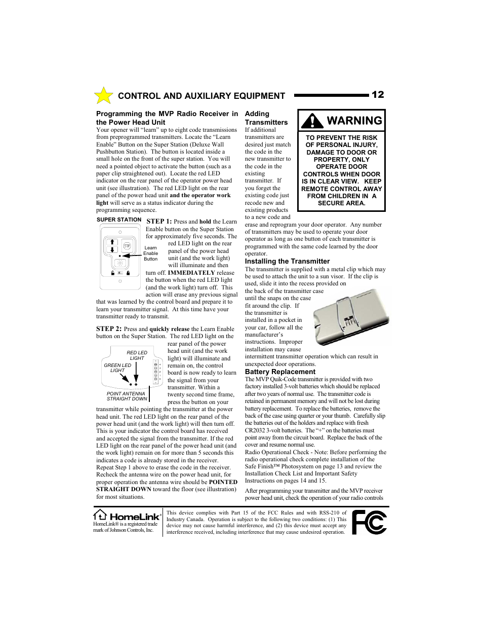 Warning, Control and auxiliary equipment | Allstar Products Group MVP-SQ User Manual | Page 12 / 20
