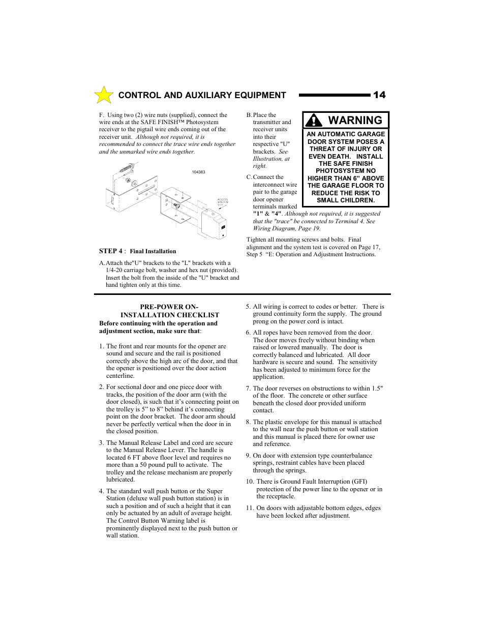 Warning, Control and auxiliary equipment | Allstar Products Group MVP-SQ User Manual | Page 14 / 20