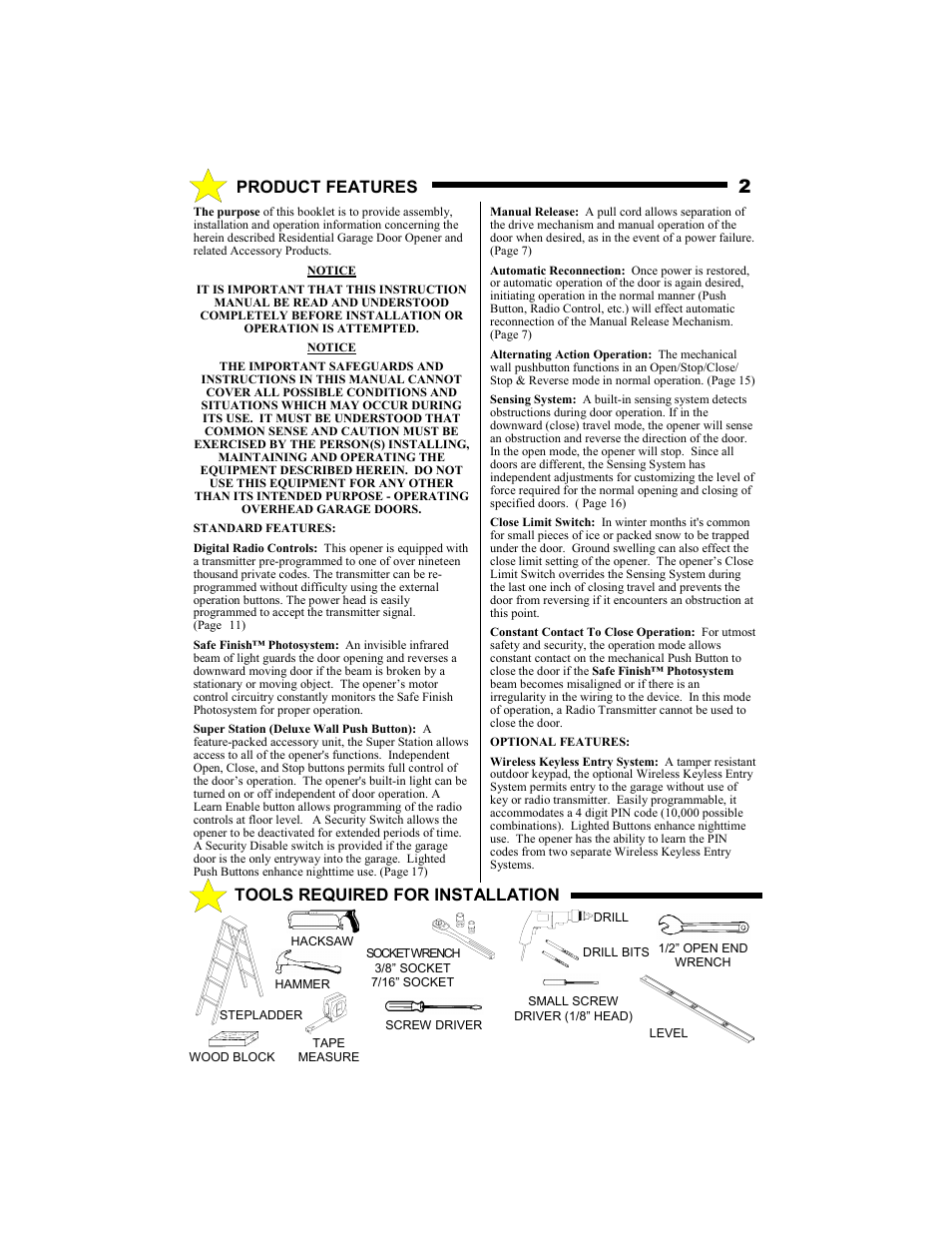 Tools required for installation, Product features | Allstar Products Group MVP-SQ User Manual | Page 2 / 20