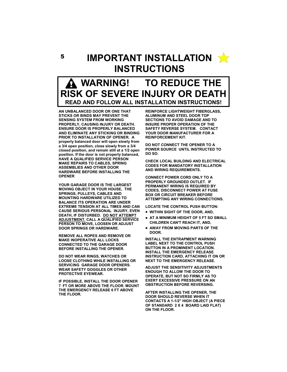 Important installation instructions | Allstar Products Group MVP-SQ User Manual | Page 5 / 20
