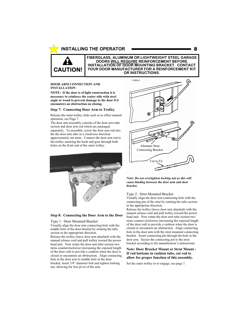 Caution, Installing the operator | Allstar Products Group MVP-SQ User Manual | Page 8 / 20