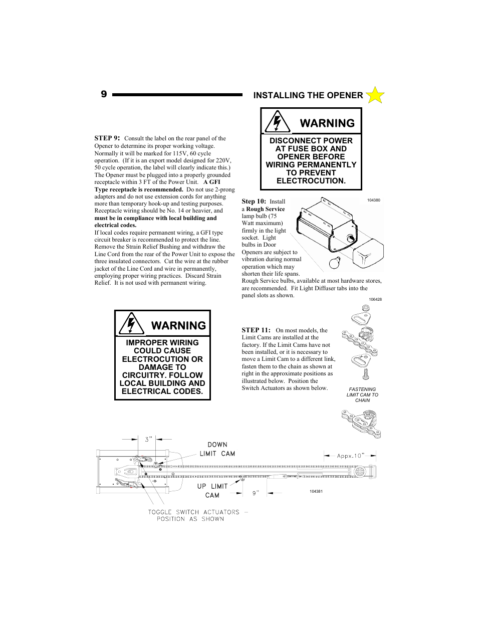 Warning, Installing the opener | Allstar Products Group MVP-SQ User Manual | Page 9 / 20