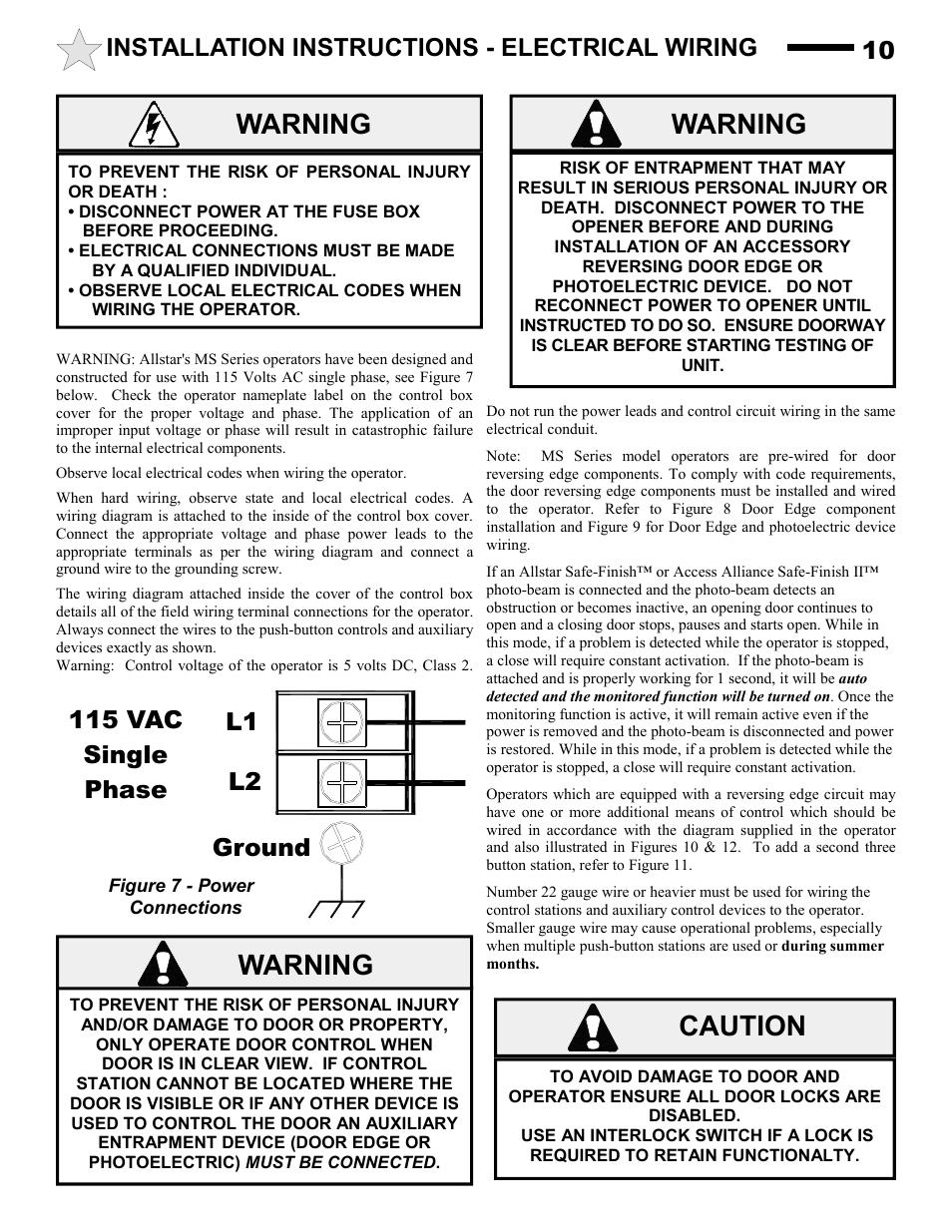 Caution, Warning, Installation instructions - electrical wiring | Allstar Products Group MH5011S User Manual | Page 10 / 20